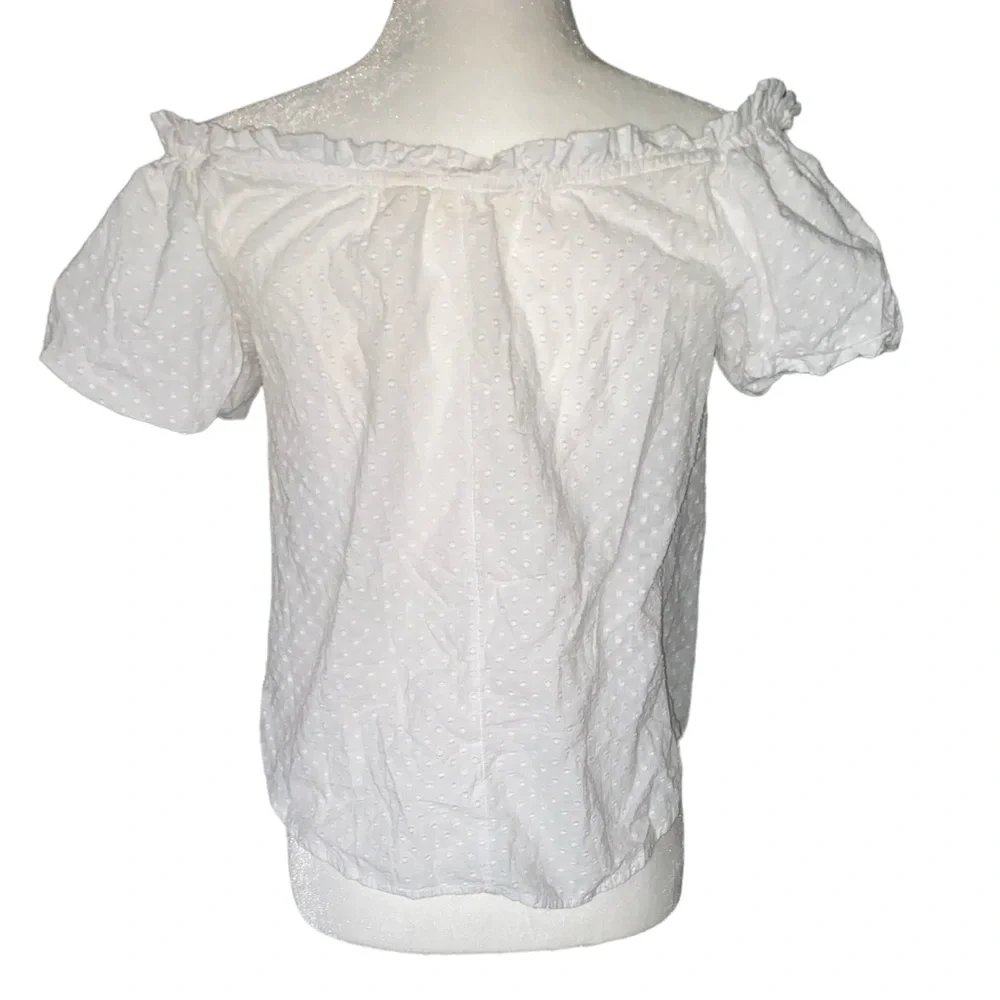 Maeve Anthropologie Sojourner White Swiss Dot Off the Shoulder Top - M